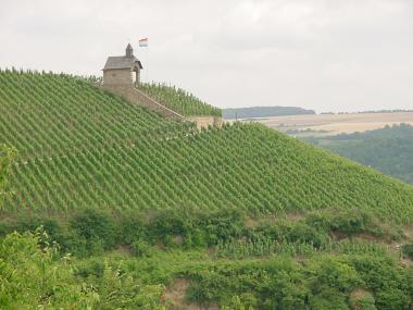 Zicht op de wijngaarden en Sint-Donaatskapel bij Wormeldange